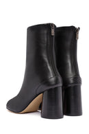 Women's Black Zippered Thick Heeled Leather Boots | Derimod