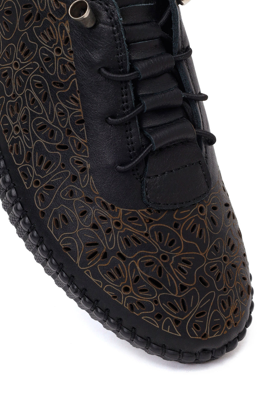 Woman Black Patterned Leather Comfort Shoes