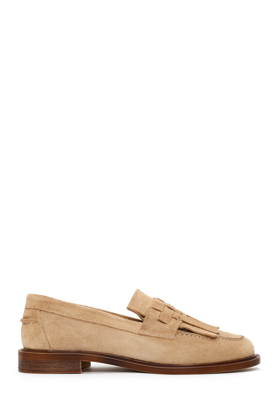 Woman Beige Tasselled Suede Leather Loafers 26PFD420710 | Derimod