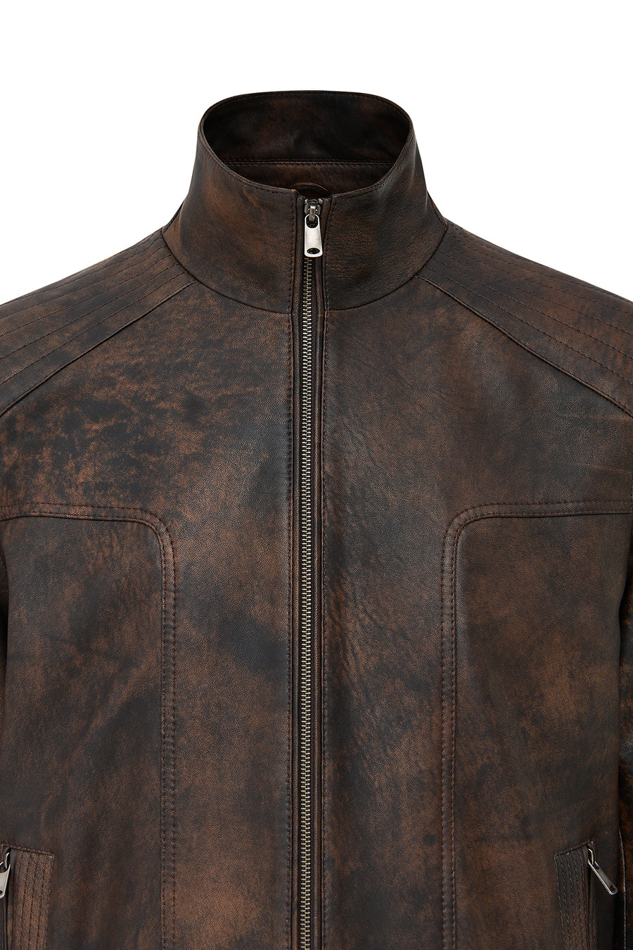 Alfred Male Brown Notched Collar Leather Coat