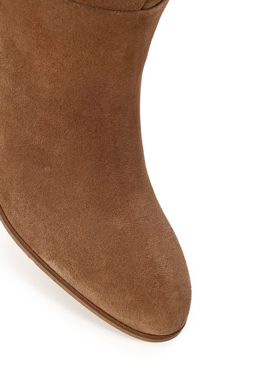 Woman Beige Chunky-Heeled Suede Boots