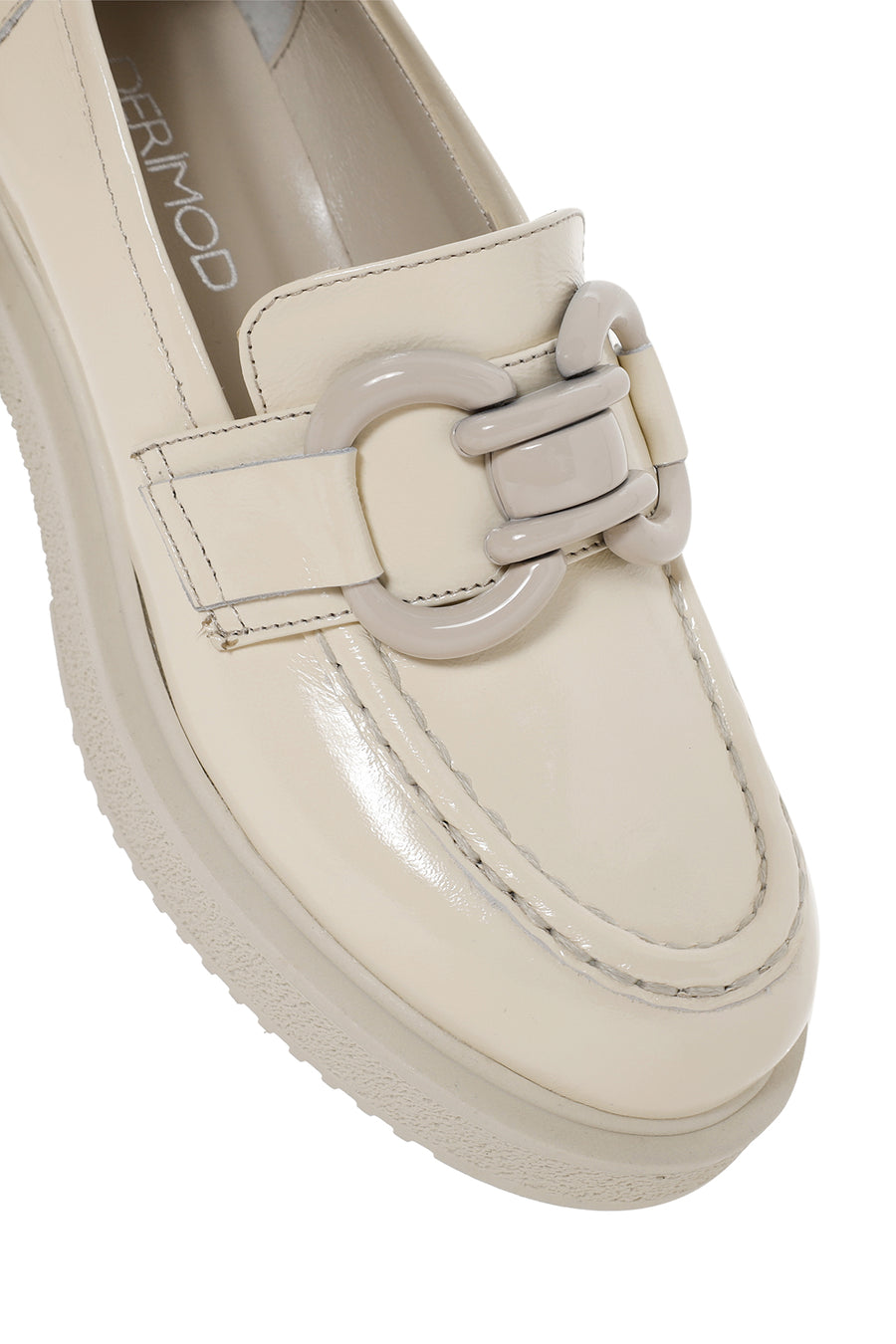 Kadın Bej Deri Rugan Maskülen Loafer