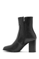 Women's Black Zippered Thick Heeled Leather Boots | Derimod