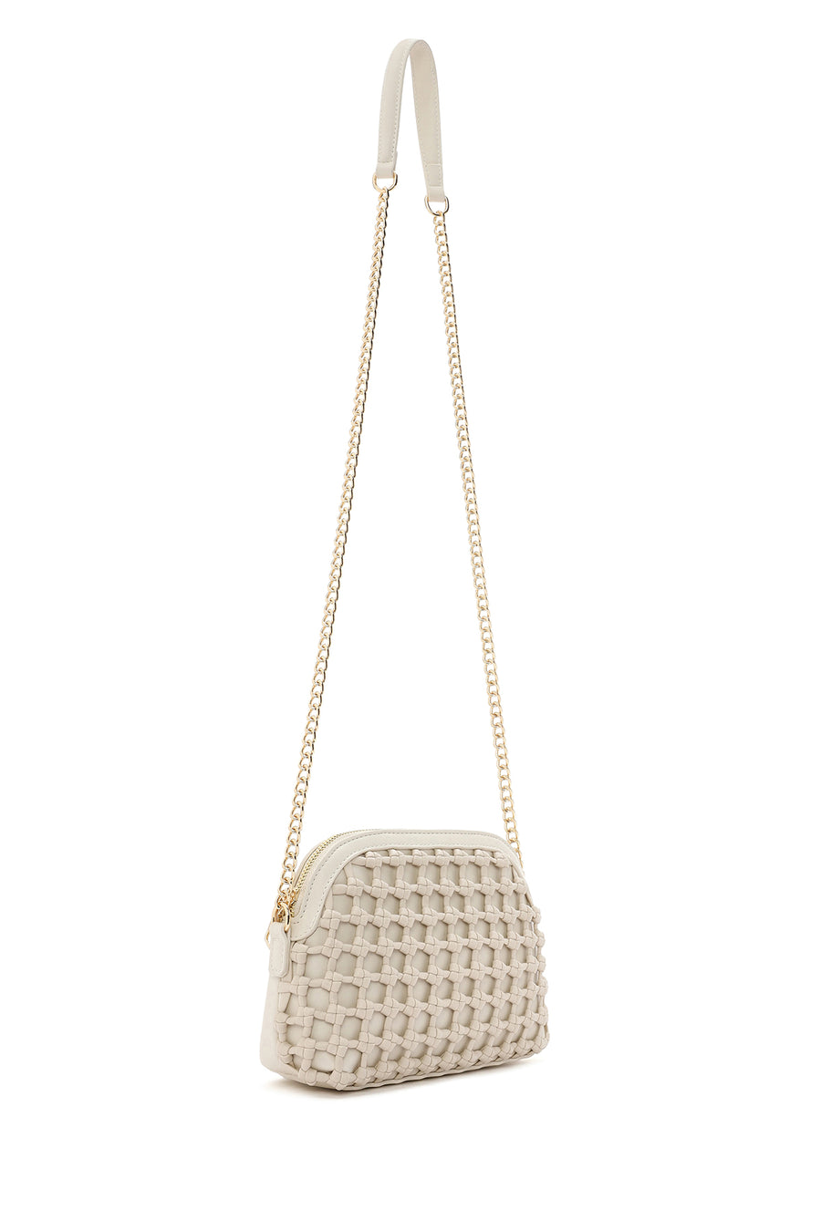 Woman Cream Long Braided Crossbody Bag with Long Chain Strap