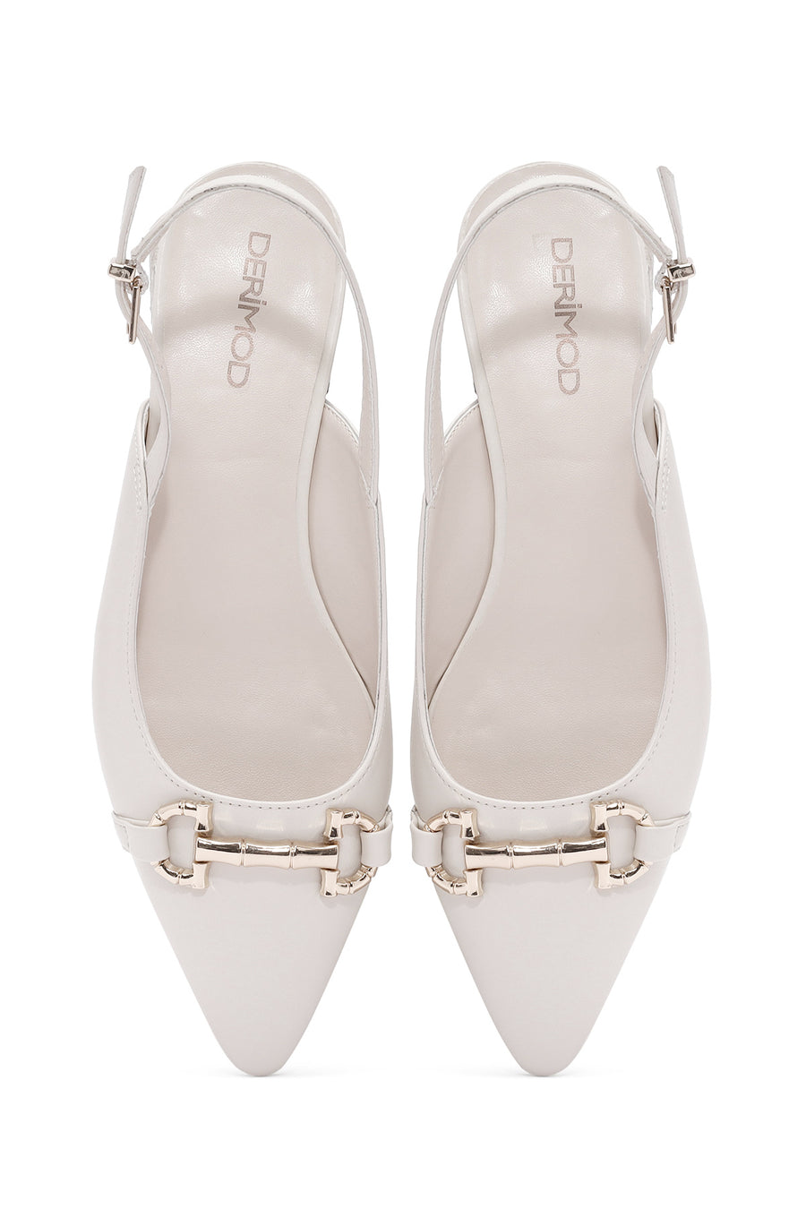 Women's Cream Open-Back Buckle Ballet Flats