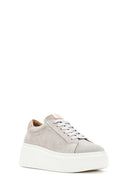 Women's Beige Lace-Up Chunky Sole Suede Leather Sneakers | Derimod