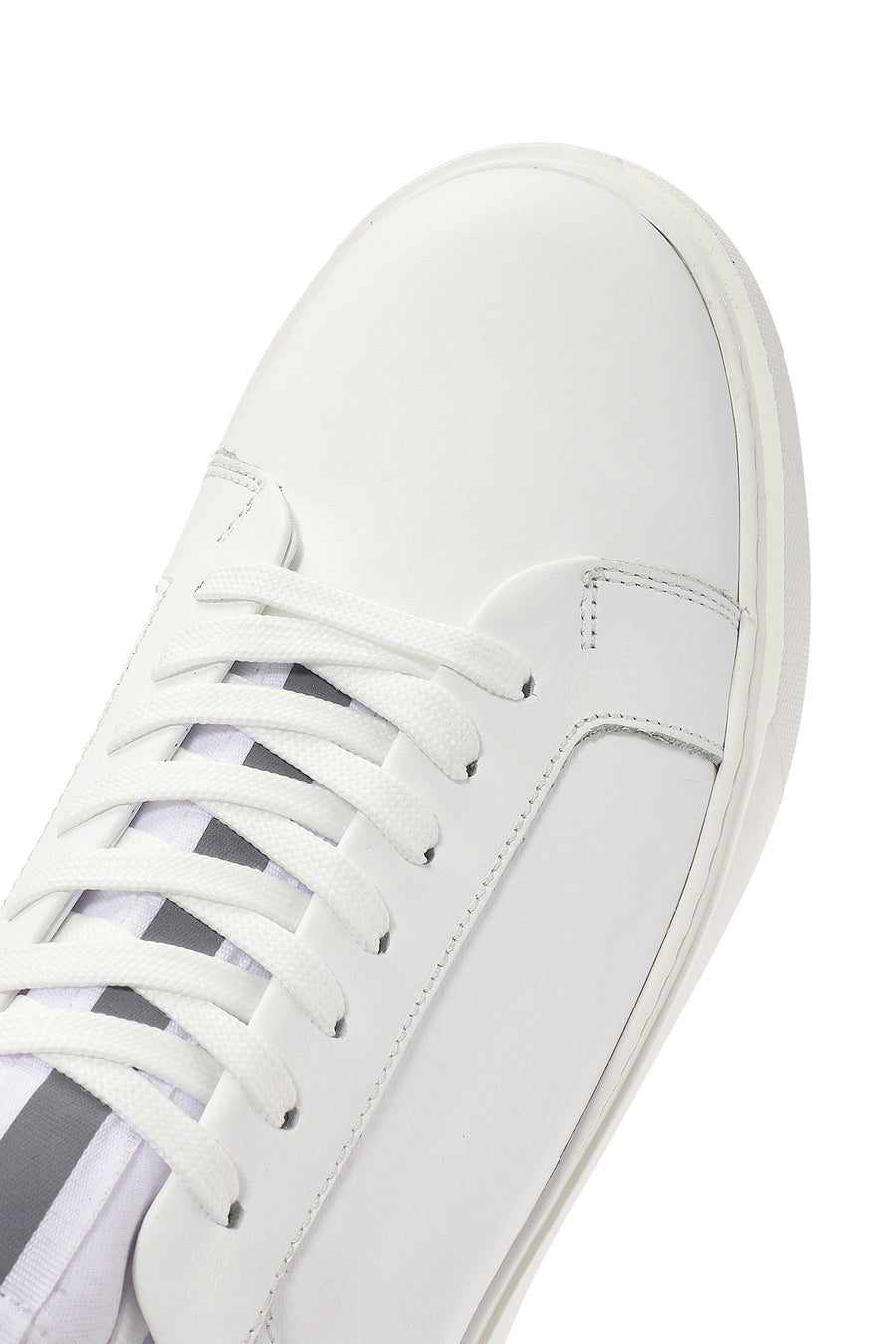 Erkek Beyaz Bağcıklı Deri Sneaker