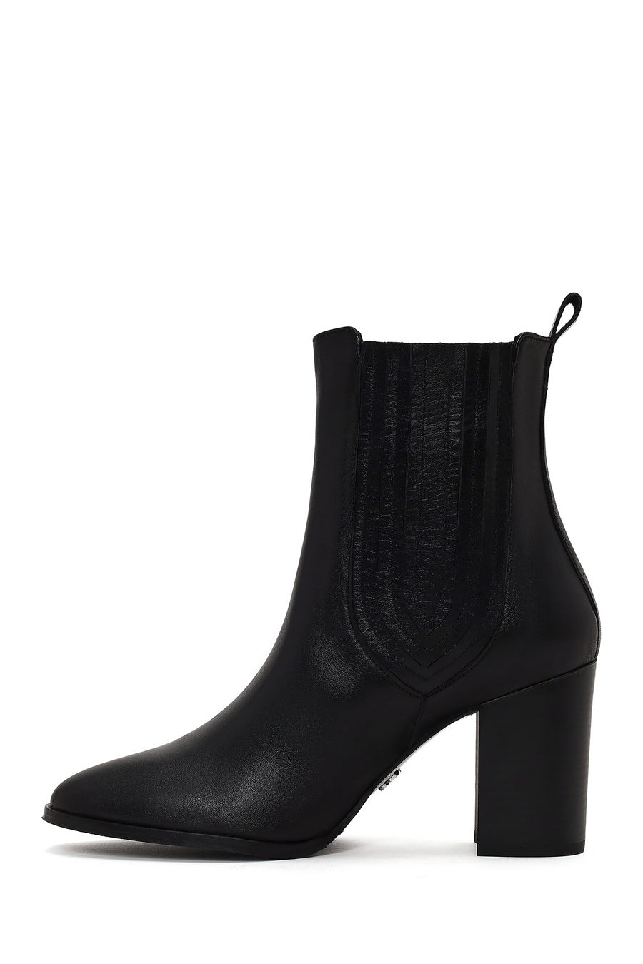 Woman Black Thick-Heeled Leather Chelsea Boots