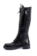 Women's Wrinkled Patent Leather Lace Up Boots | Derimod