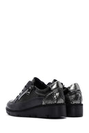 Women's Black Leather Wedge Heeled Casual Shoes | Derimod