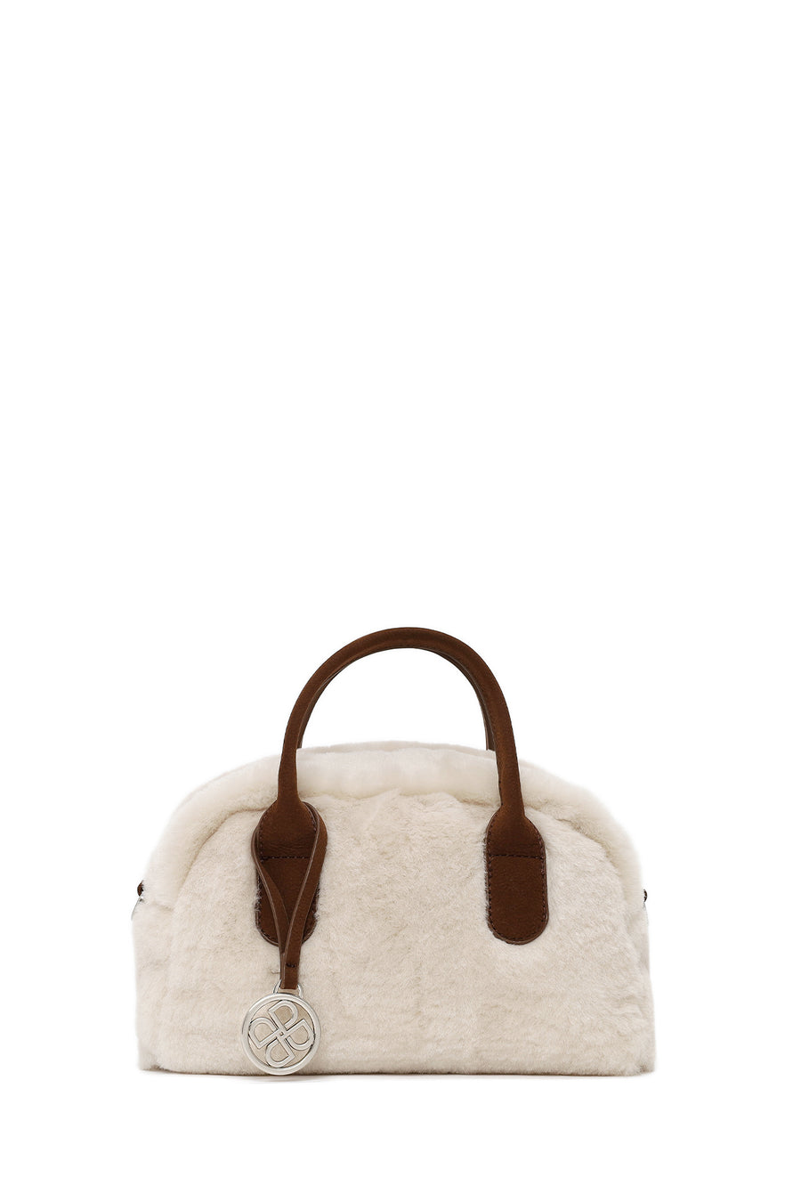 Woman Beige Long Strap Plush Teddy Shoulder Bag
