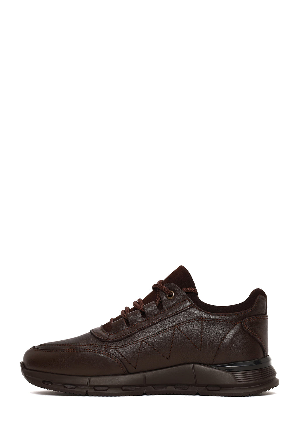 Erkek Kahverengi Bağcıklı Deri Casual Sneaker