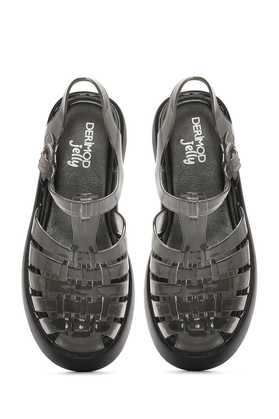 Women's Black Ankle Buckle Thick Soled Jelly Sandals