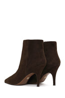 Woman Brown Zip Closure High Thin Heeled Suede Boots | Derimod