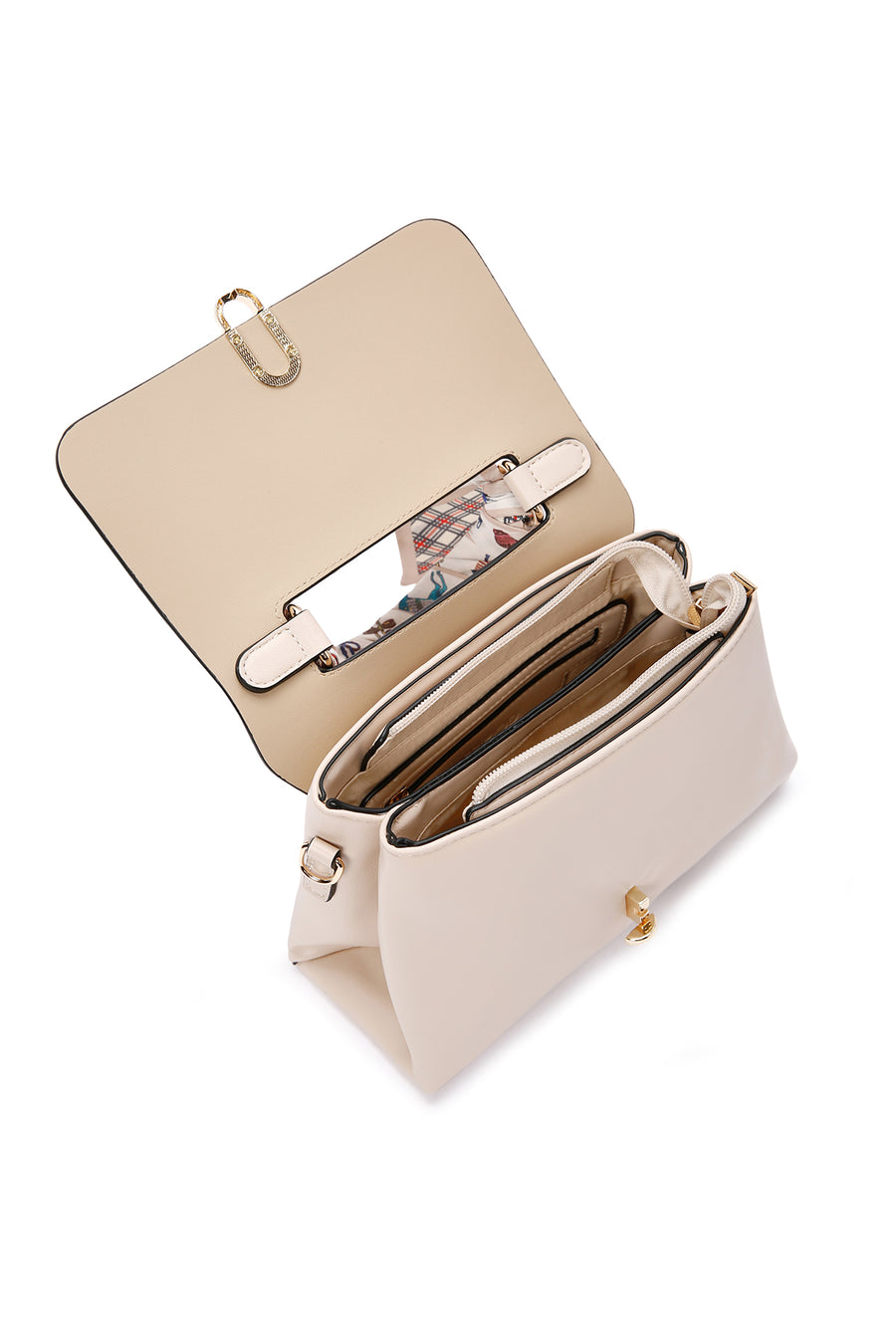Women's Cream Long Strap Handbag with Accessory Detail
