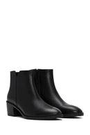 Women's Black Zippered Short Thick Heeled Leather Boots | Derimod