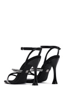 Women's Black Ankle Strap Stone Heeled Sandals | Derimod