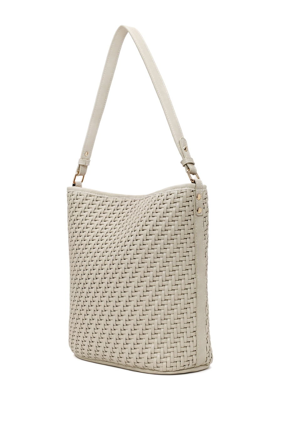Woman Beige Long-Strap Braided Shoulder Bag