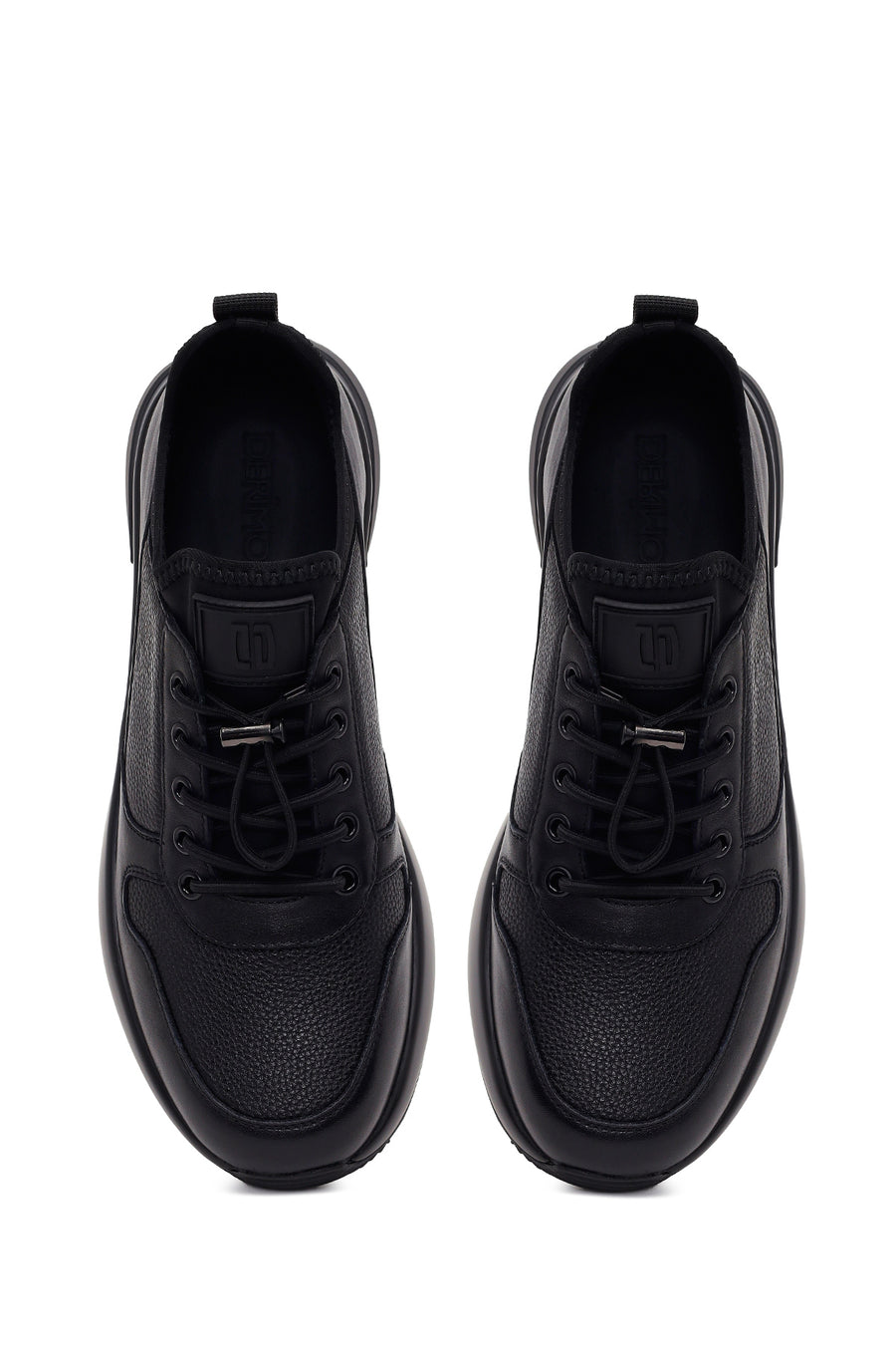 Erkek Siyah Bağcıklı Kalın Tabanlı Deri Sneaker