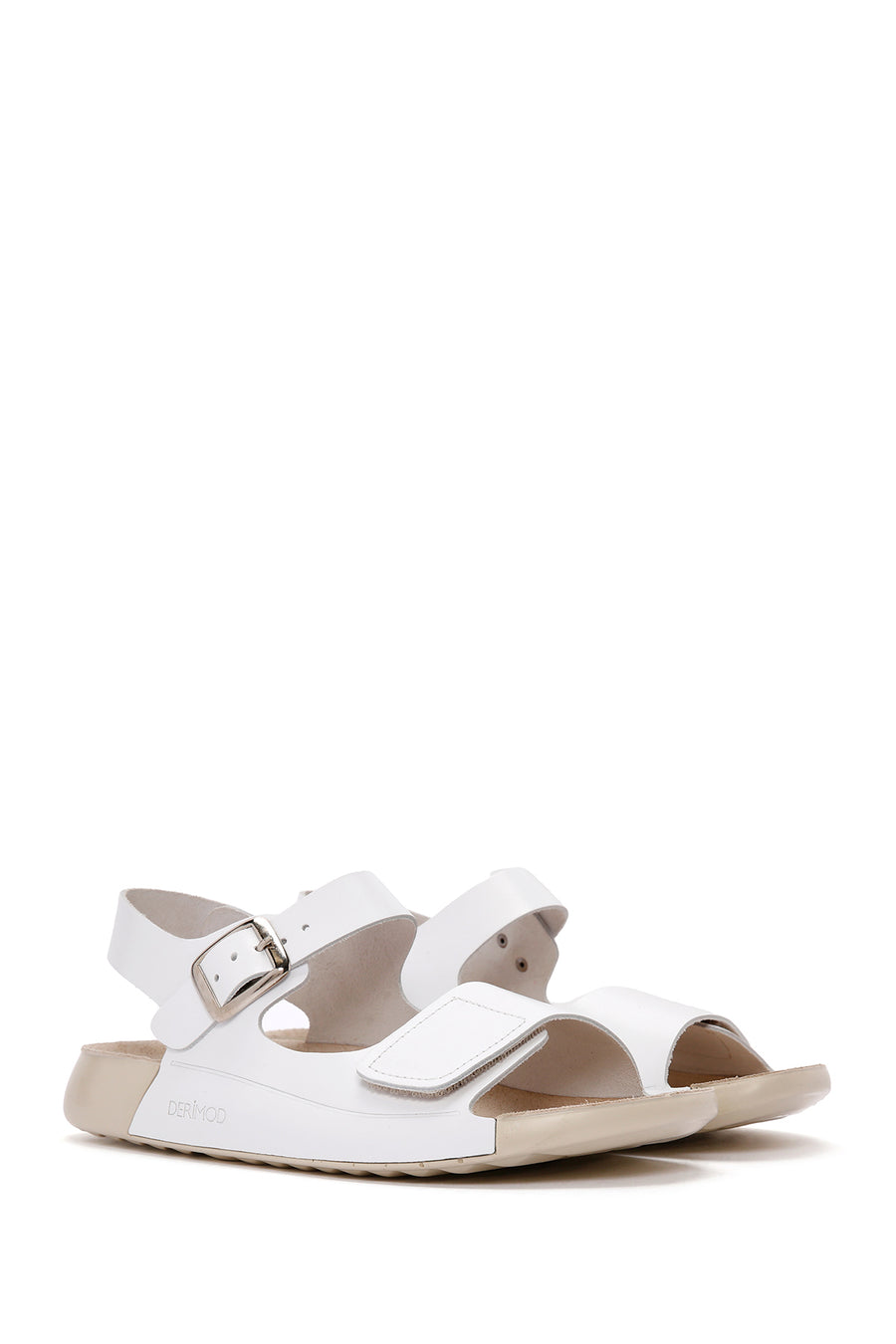 Women's White Ankle Strap Leather Comfort Sandals