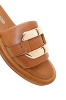 Women's Tan Leather Comfort Slippers | Derimod