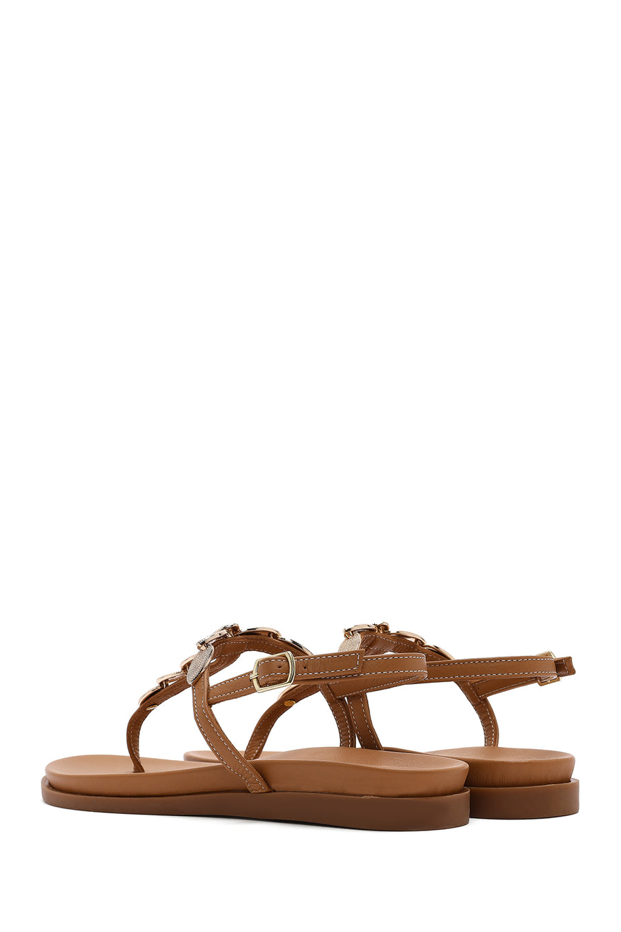 Women's Tan Back Tie Flip Flop Leather Sandals