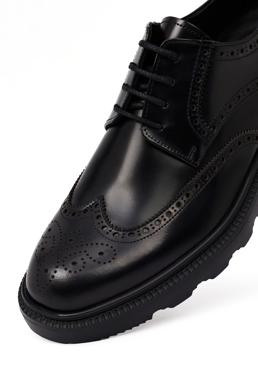 Men's Black Thick-Soled Leather Casual Shoes