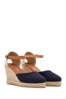 Women's Navy Blue Ankle Strap Wedge Heeled Espadrille | Derimod