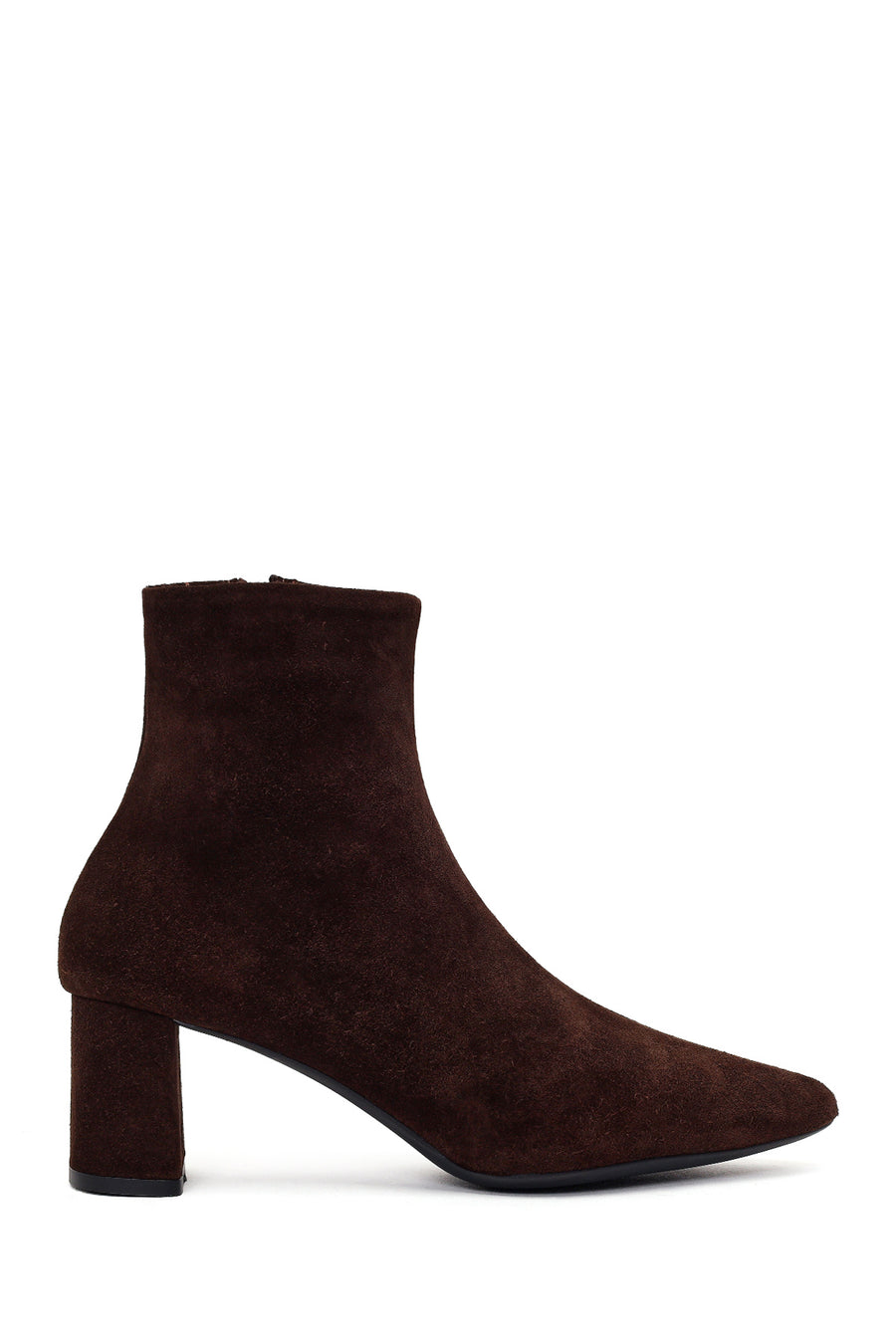 Woman Brown Zip Closure Chunky-Heeled Suede Leather Boots WF160006DS | Derimod