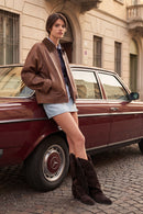 Devon Woman Camel A-From Leather Jacket | Derimod