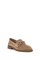 Women's Tan Buckle Detailed Suede Leather Masculine Loafer | Derimod