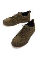 Male Khaki Lace-up Nubuck Leather Sneaker | Derimod