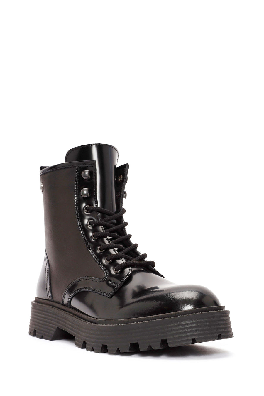 Men's Black Lace-Up Leather Combat Boots