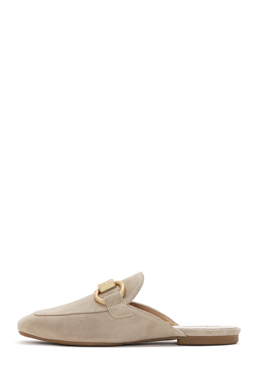 Women's Beige Buckle Suede Leather Slippers