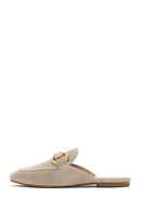 Women's Beige Buckle Suede Leather Slippers | Derimod