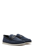 Men's Navy Blue Nubuck Leather Casual Loafer | Derimod