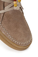 Woman Mink Lace-Up Thick-Soled Suede Teddy Boots | Derimod