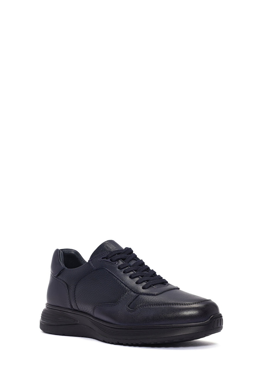 Erkek Lacivert Bağcıklı Deri Casual Sneaker