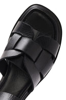 Women's Black Ankle Buckle Low Heeled Leather Sandals | Derimod
