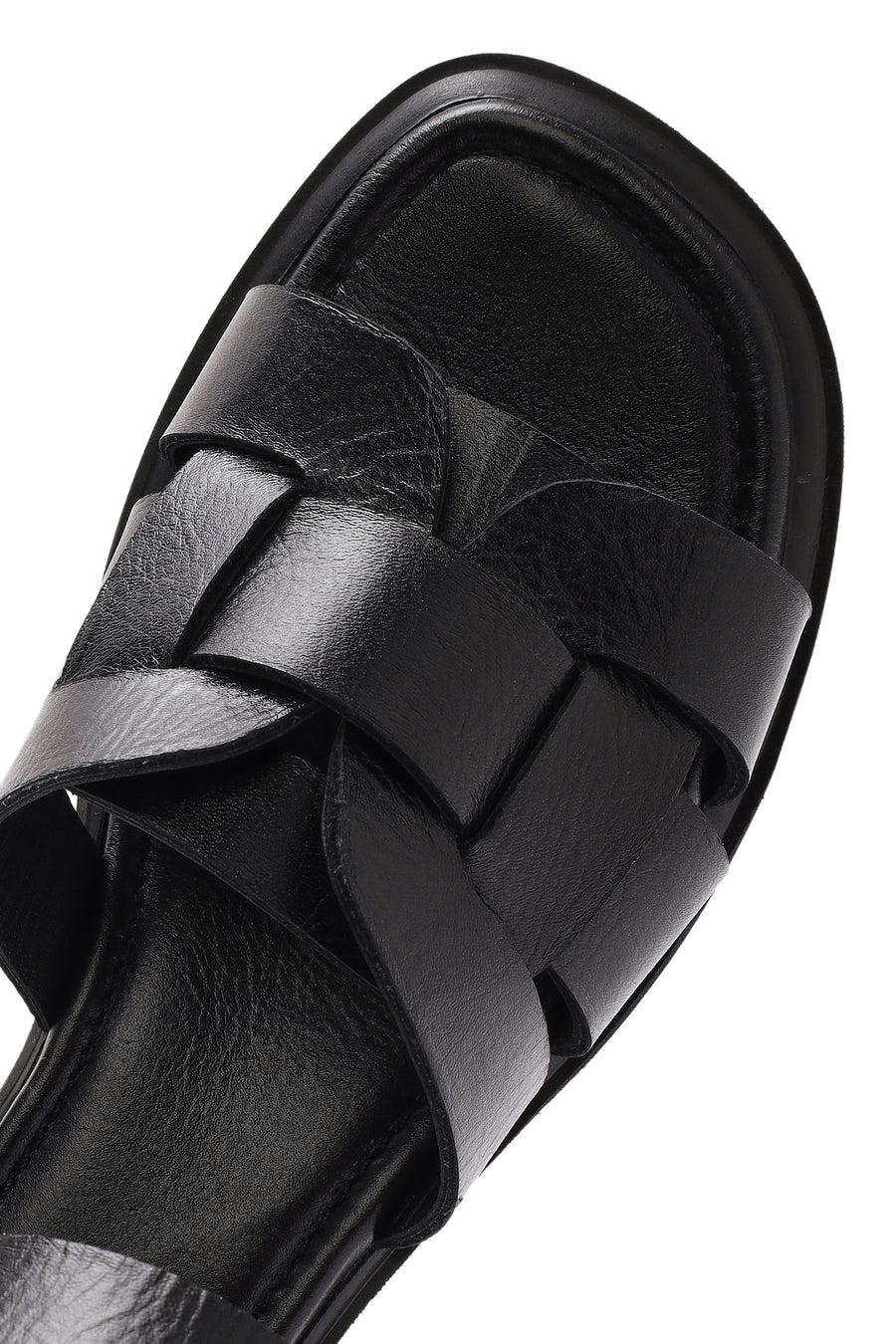 Women's Black Ankle Buckle Low Heeled Leather Sandals