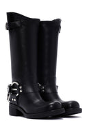 Women's Black Leather Buckle Boots | Derimod