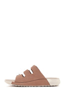 Women's Beige Nubuck Leather Comfort Slippers | Derimod