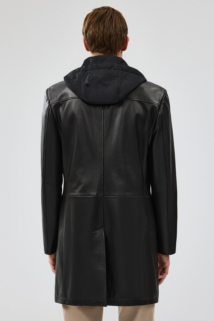 Dias Men's Black Long Hooded Leather Trench Coat