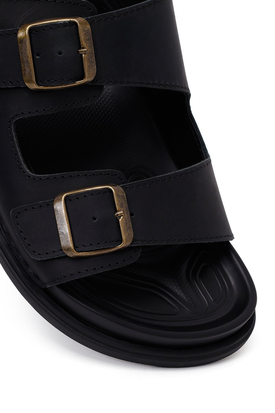 Male Black Double-Buckle Nubuck Leather Slipper