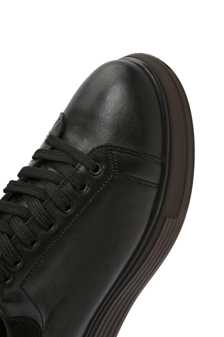 Men's Black Lace-up Thick-Sole Leather Sneaker