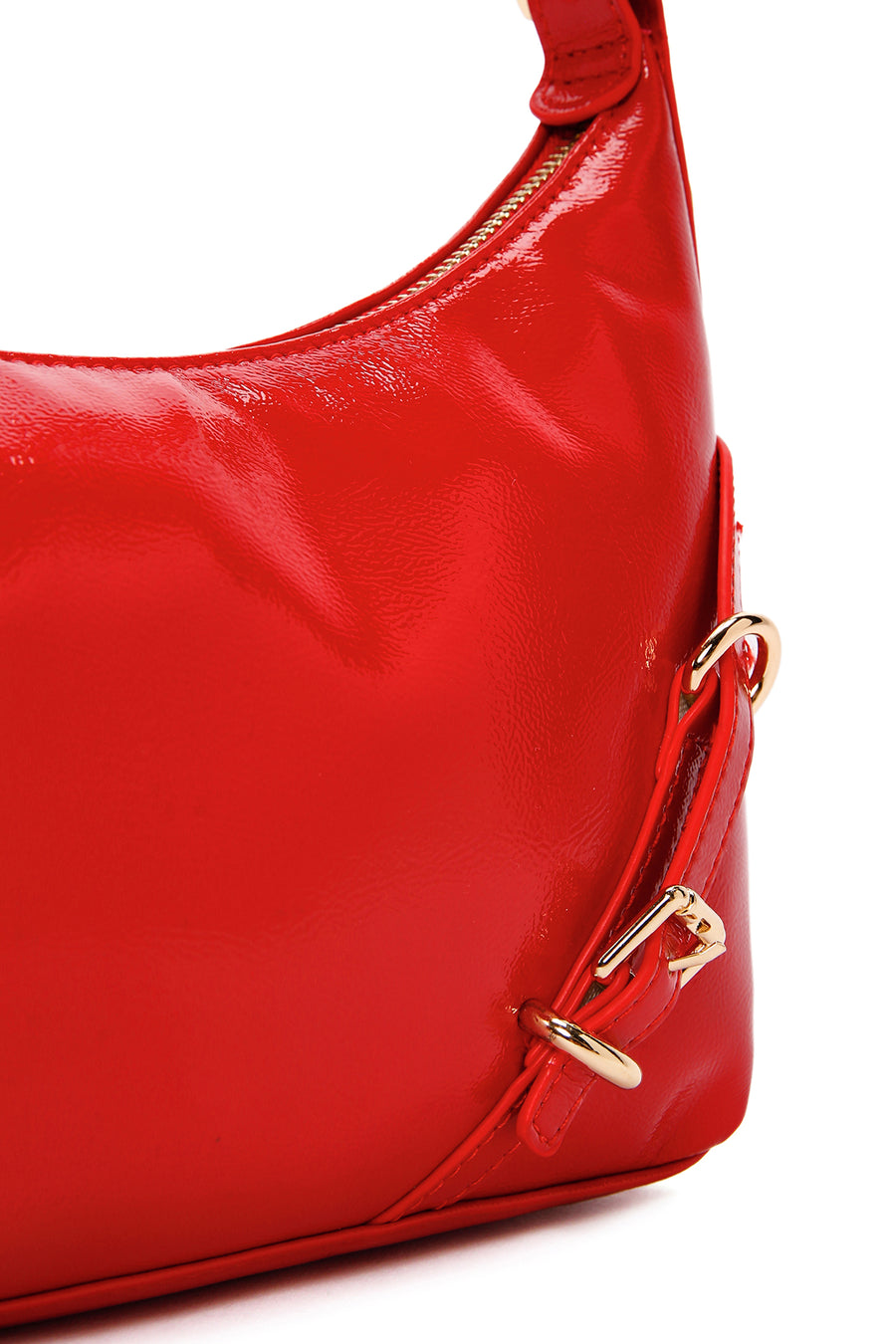 Women's Red Long Strap Patent Leather Shoulder Bag