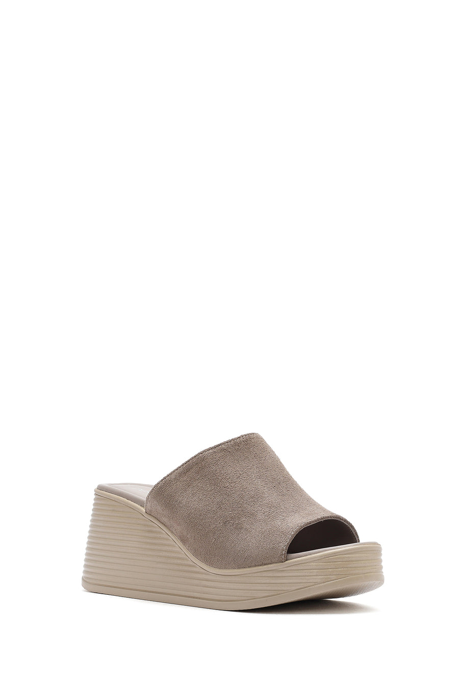 Women's Gray Wedge Heeled Suede Leather Slippers
