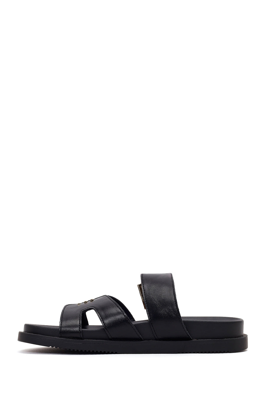 Women's Black Buckled Slippers