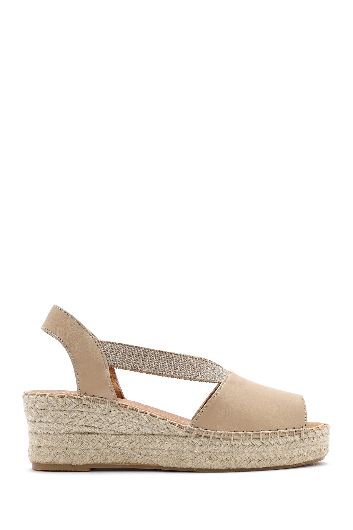 Women's Beige Wedge Heel Leather Espadrille Sandals 25SFD457718 | Derimod