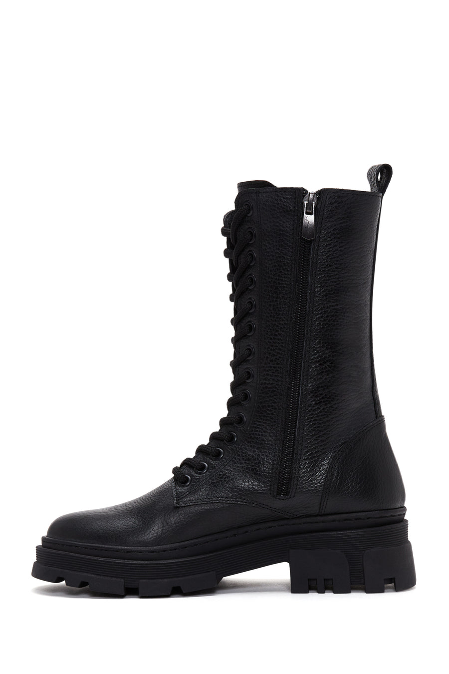 Women's Black Thick Soled Leather Boots
